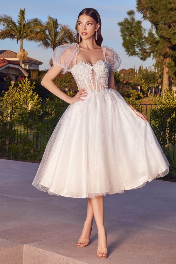 TEA LENGTH GLITTER TULLE GOWN