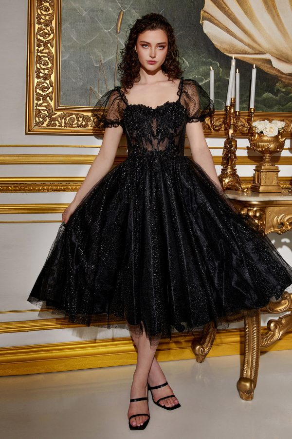 TEA LENGTH LAYERED TULLE DRESS