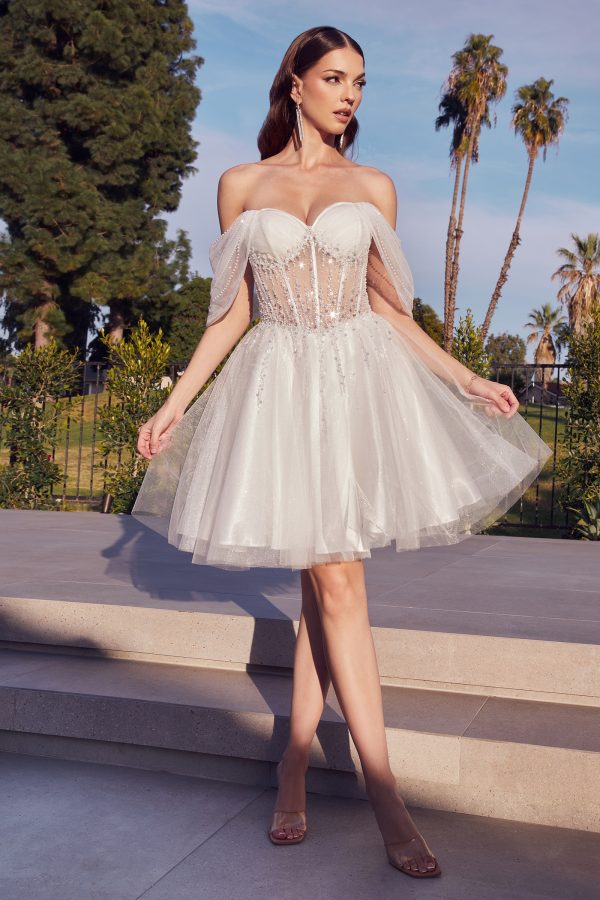 OFF THE SHOULDER EMBELLISHED ALINE SHORT DRESS - Image 6
