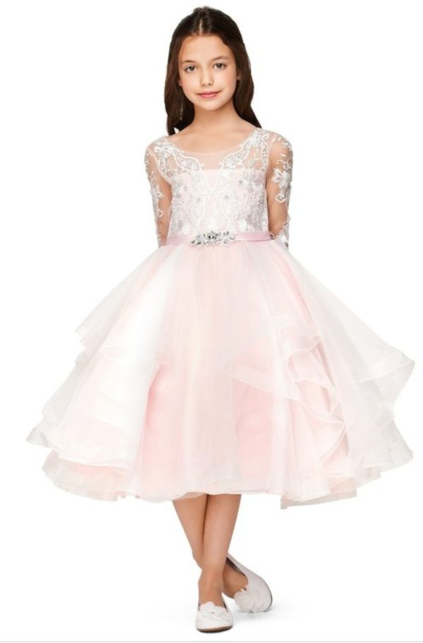 RHINESTONE BEADED LACE SLEEVED DRESS