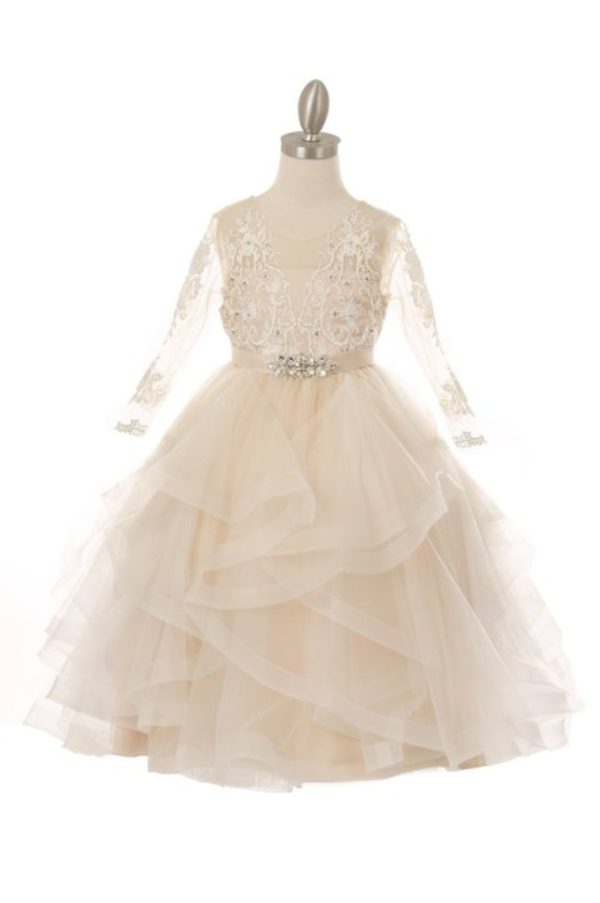 RHINESTONE BEADED LACE SLEEVED DRESS - Image 4