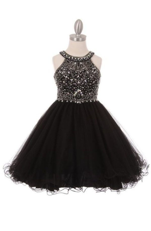 SHORT DRESS WITH PLEATED SKIRT RHINESTONE BEADED BODICE - Image 4
