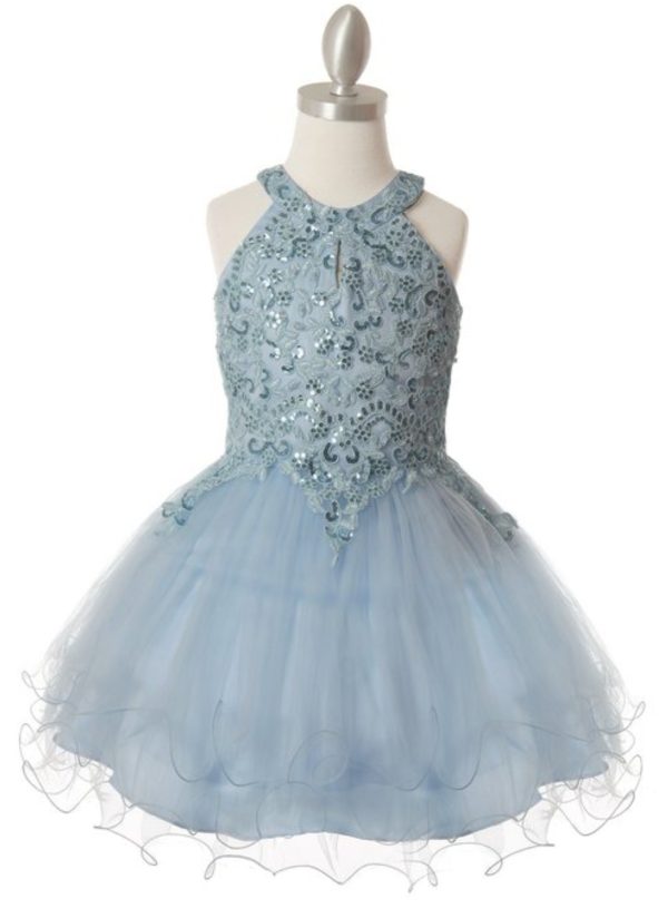 DAZZLING HALTER NECK PARTY DRESS WITH TULLE SKIRT - Image 5