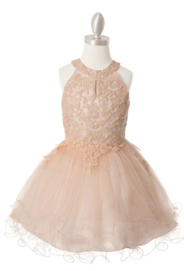 DAZZLING HALTER NECK PARTY DRESS WITH TULLE SKIRT