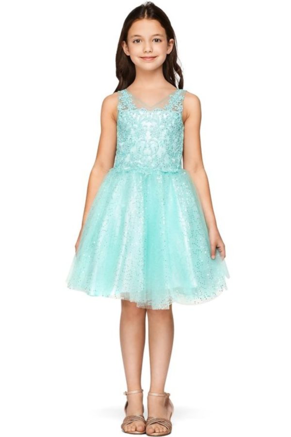 V NECK BEADED NECKLINE WITH TULLE SKIRT