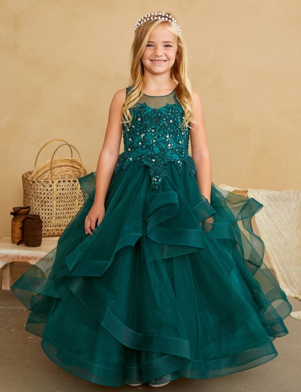 Illusion neckline with a lace applique bodice with sequins and beads - Image 2