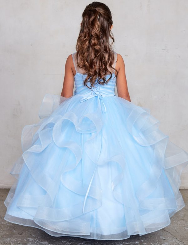 Illusion neckline with a lace applique bodice with sequins and beads - Image 4