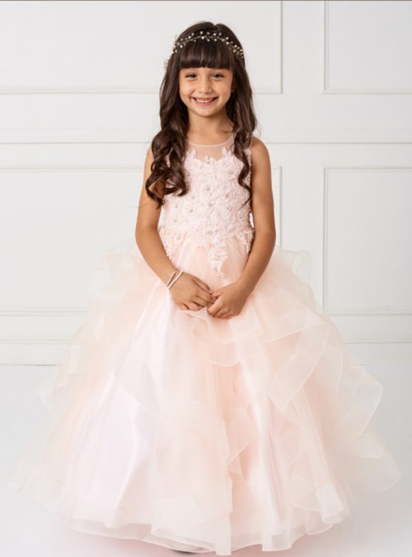 Illusion neckline with a lace applique bodice with sequins and beads - Image 5