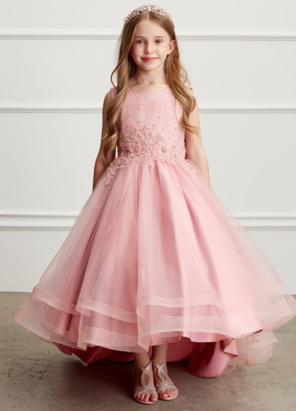 Glitter Bodice with Lace Floral Applique Dress - Image 2