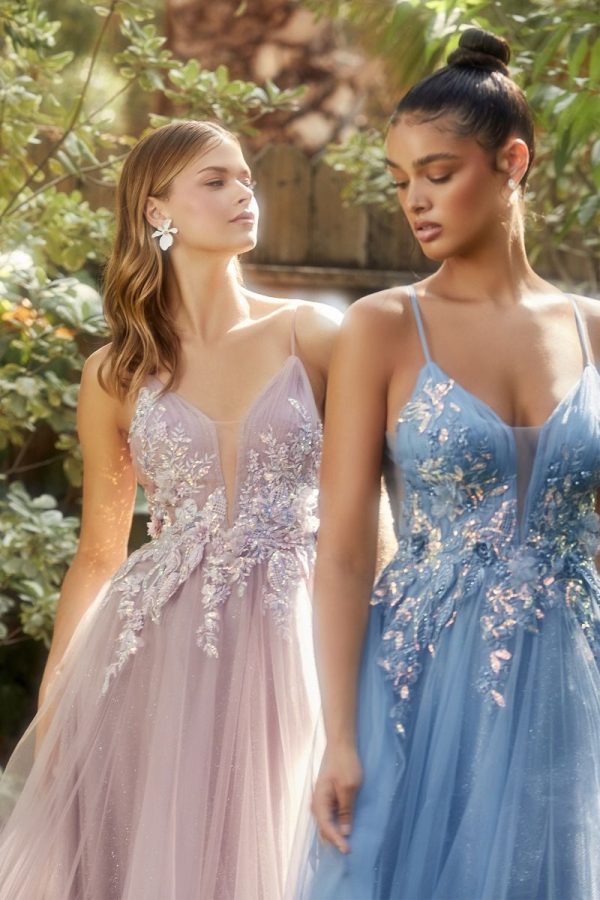 IRIDESCENT SEQUIN APPLIQUE PLEATED A-LINE GOWN - Image 2