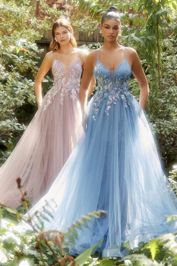 IRIDESCENT SEQUIN APPLIQUE PLEATED A-LINE GOWN - Image 3
