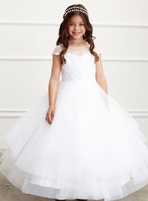 Illusion Neckline with Lace Bodice and Cap Sleeves