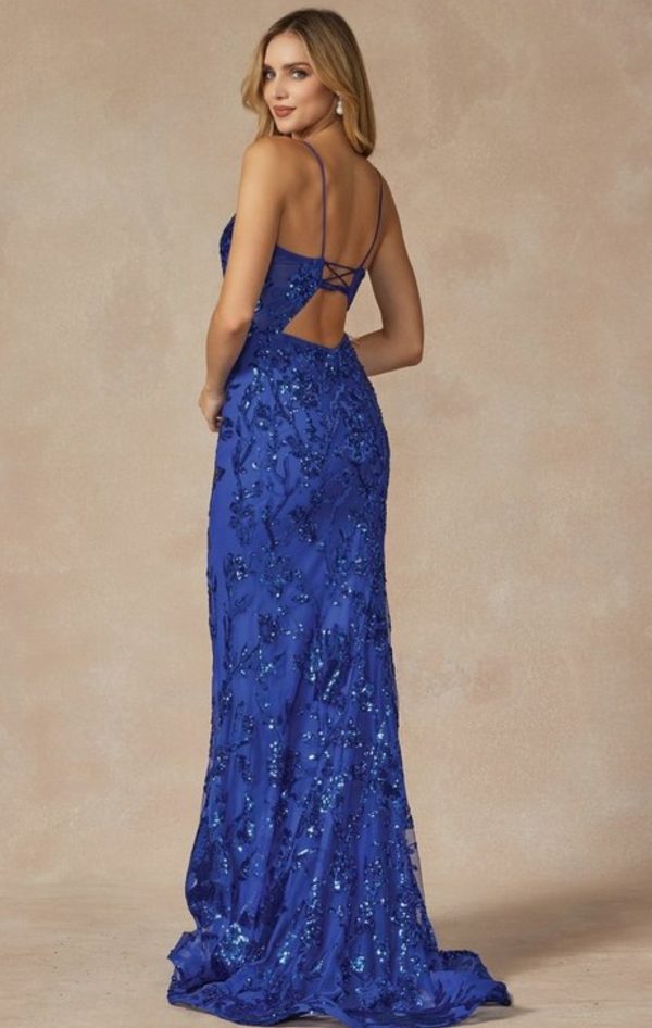 SEQUIN LACE EMBELLISHMENTS FITTED PROM GOWN - Image 2