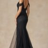 LONG FULLY MESH GOWN WITH OFF THE SHOULDER SLEEVES AND MERMAID SKIRT - Image 3
