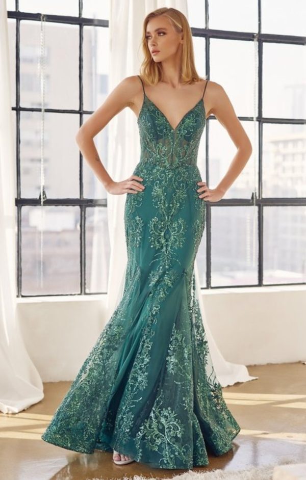 EMBROIDERED SEQUINS MERMAID EVENING PROM GOWN