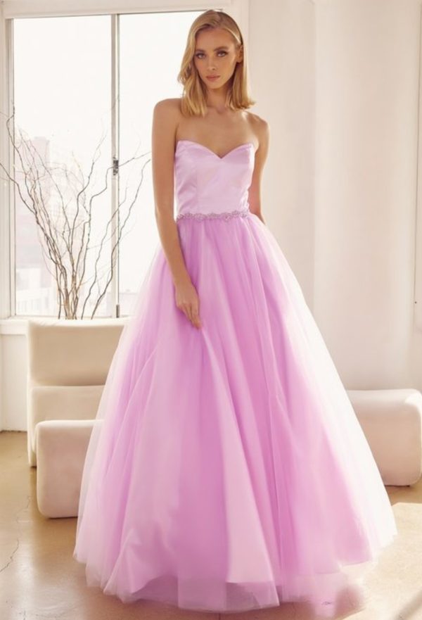 A LINE WITH BEADED BELT PROM GOWN - Image 2