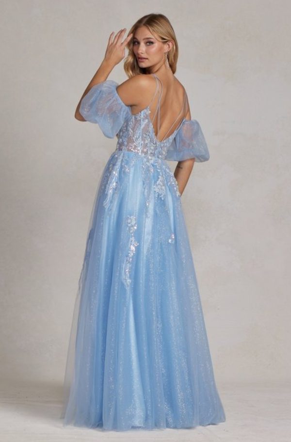 BALL GOWN WITH SPARKLY TULLE APPLIQUE MOTIF SKIRT & BODICE - Image 2