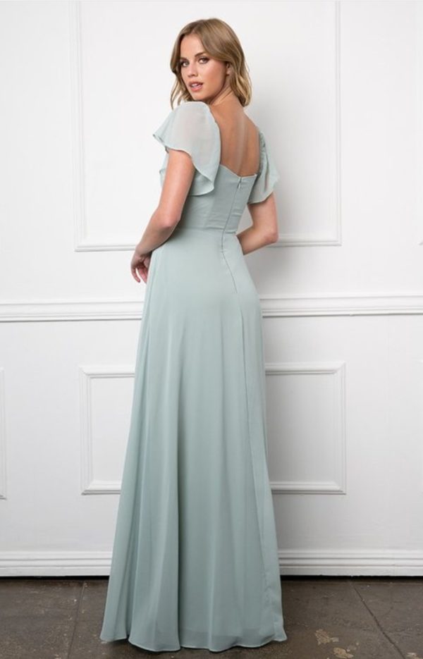 Convertible shoulder sleeve chiffon gown with front slit - Image 3