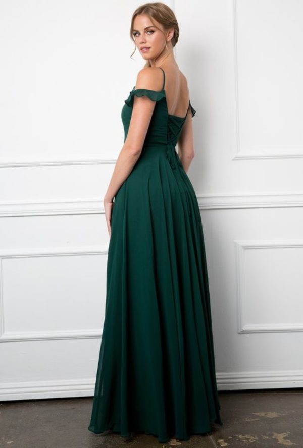 Flutter sleeve chiffon gown with front slit and pockets - Image 6