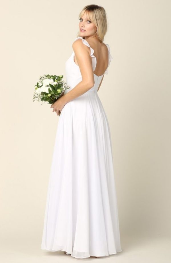 Sleeveless chiffon a-line gown with ruffled chiffon straps, front slit, and pockets - Image 2