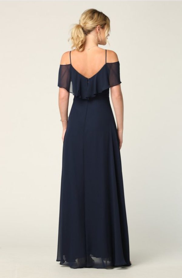 Solid floor length cold shoulder style chiffon bridesmaid dress - Image 3