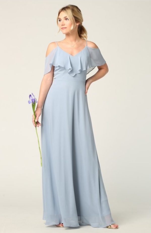 Solid floor length cold shoulder style chiffon bridesmaid dress - Image 14