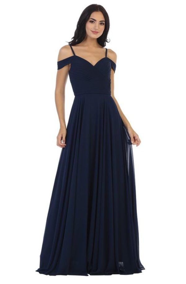A-line off shoulder chiffon gown with pleated details on bodice - Image 3