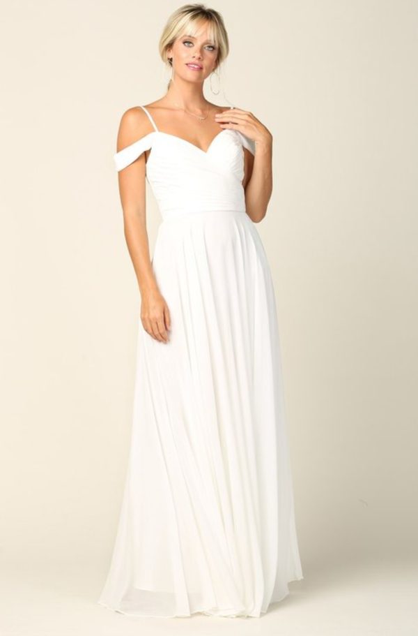 A-line off shoulder chiffon gown with pleated details on bodice - Image 5