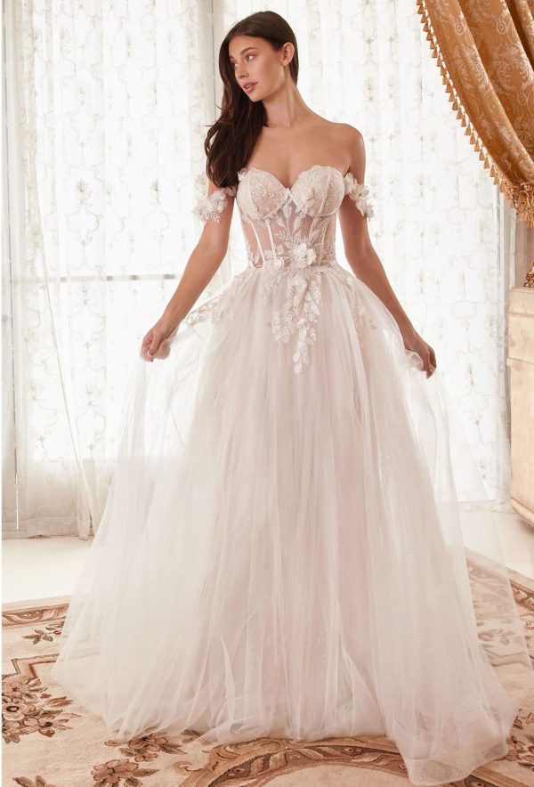 OFF THE SHOULDER FLORAL A-LINE BRIDAL GOWN