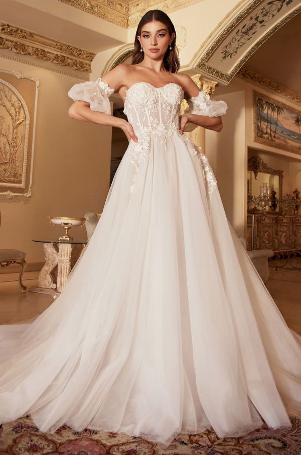 STRAPLESS LACE BRIDAL BALL GOWN