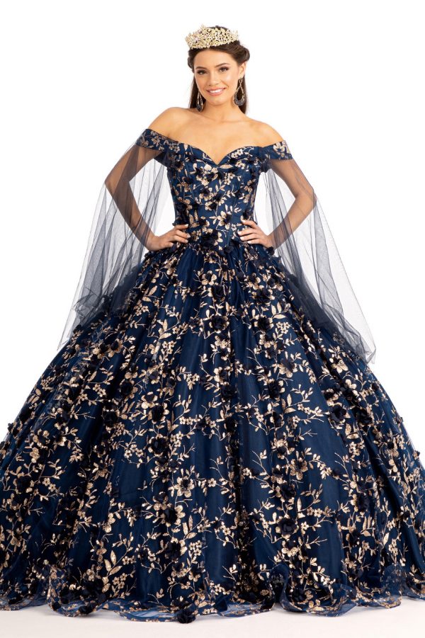 GL1970 Elizabeth K Cut-Away Shoulder Sweetheart Glitter Mesh Quinceanera Dress - Image 4