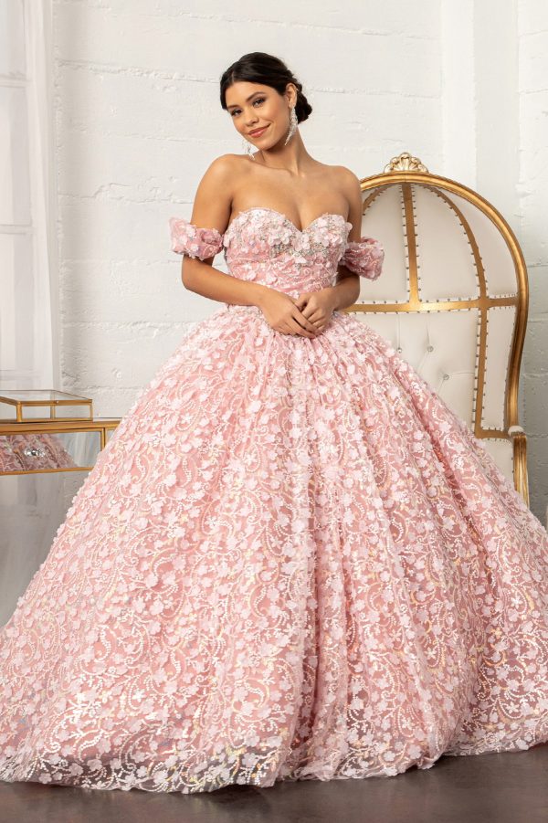 GL3019 Elizabeth K Jewel Embellished Mesh Quinceanera Ball Gown w/ 3-D Applique and Corset - Image 5