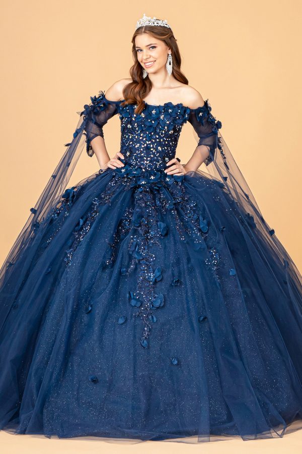 GL3075 Elizabeth K Off Shoulder Mesh Quinceanera Gown w/ Shoulder Side Mesh Drapes - Image 6