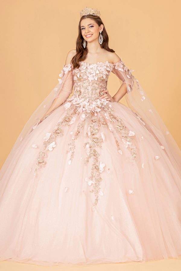 GL3075 Elizabeth K Off Shoulder Mesh Quinceanera Gown w/ Shoulder Side Mesh Drapes - Image 4