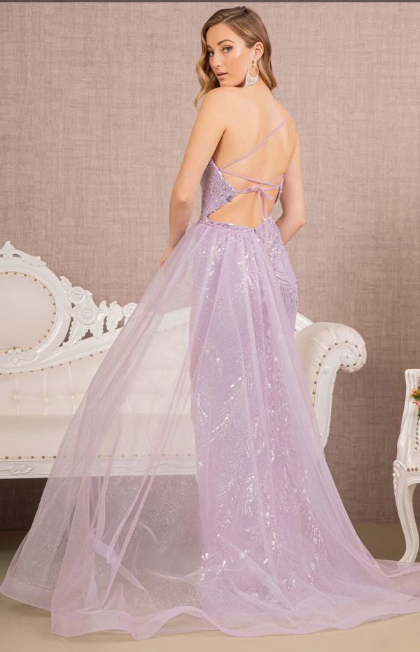 Jewel Mermaid Dress w/ Sheer Side Slit and Detachable Side Mesh Layer - Image 3