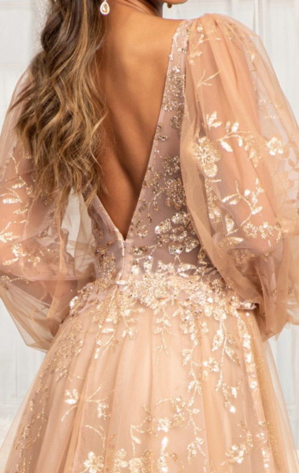 Sheer Bodice Sequin and Glitter Embellished A-Line Prom Dress - Image 3