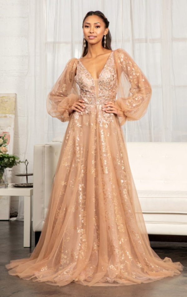 Sheer Bodice Sequin and Glitter Embellished A-Line Prom Dress - Image 2