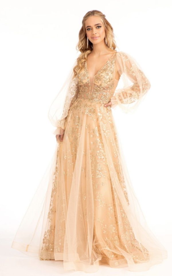 Sheer Bodice Sequin and Glitter Embellished A-Line Prom Dress - Image 4