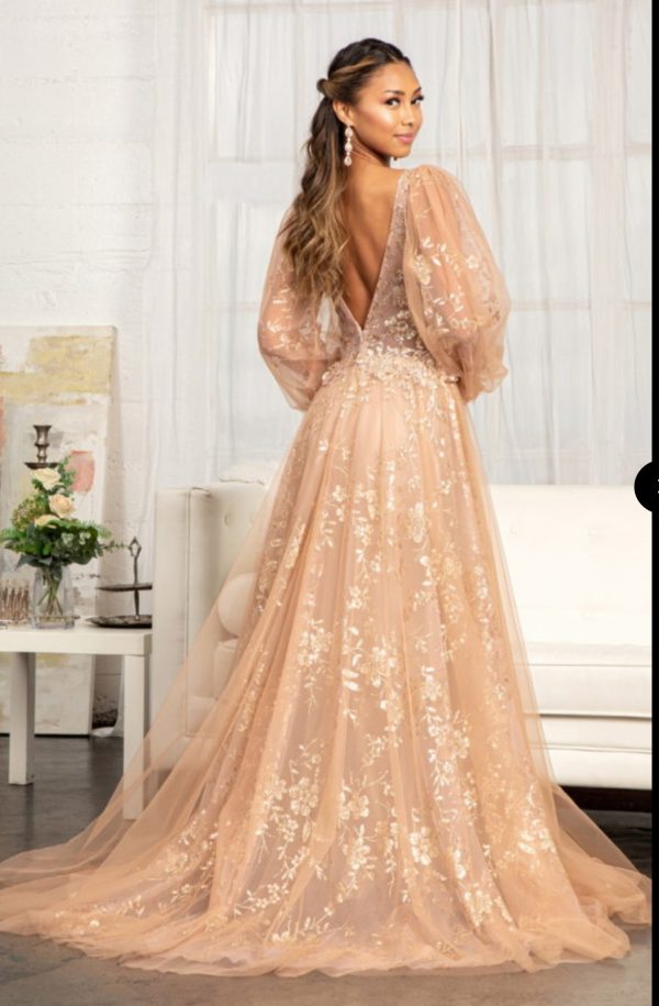 Sheer Bodice Sequin and Glitter Embellished A-Line Prom Dress - Image 5