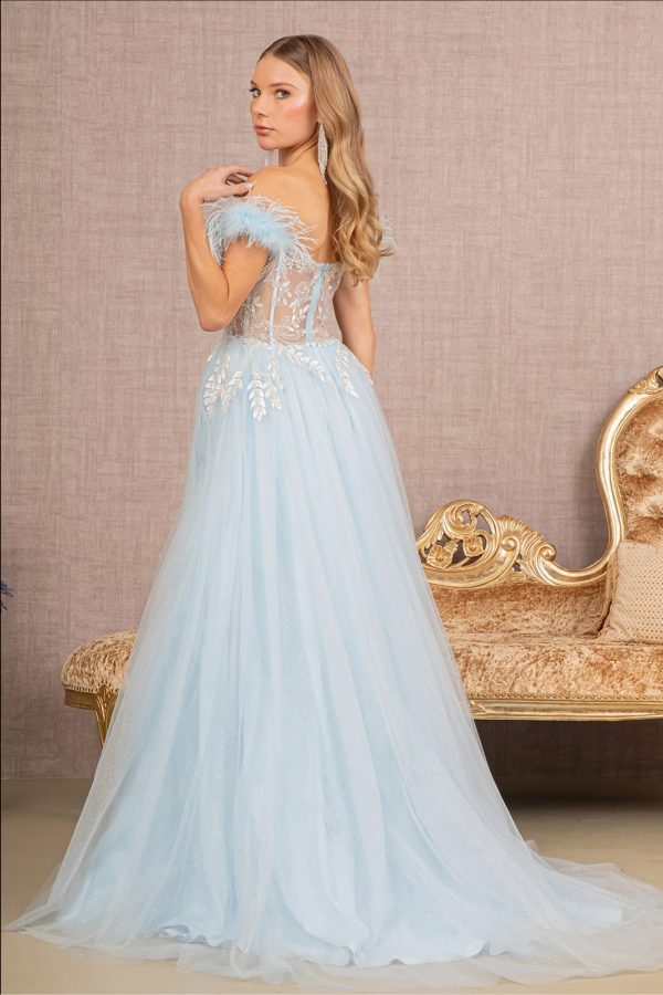 Feather Straps Sheer Bodice Glitter Sequin Mesh A-line Dress - Image 3