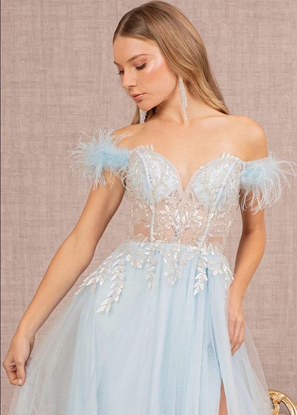 Feather Straps Sheer Bodice Glitter Sequin Mesh A-line Dress - Image 4