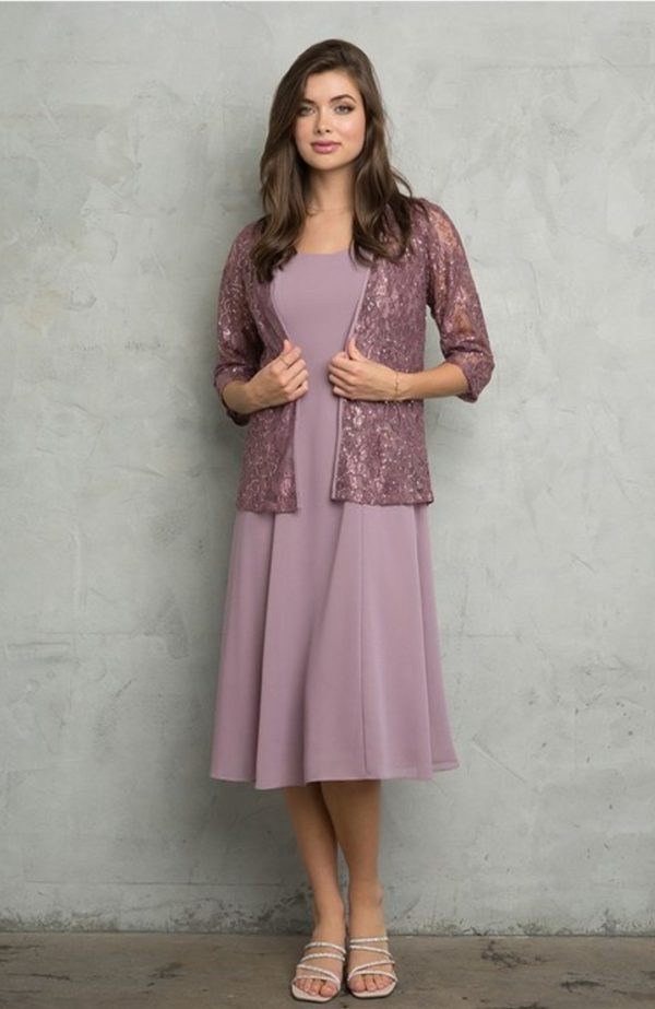 2 piece mama set with georgette dress and matching lace jacket - Image 6