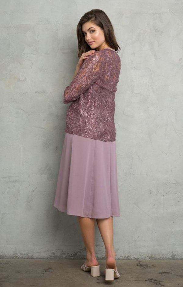 2 piece mama set with georgette dress and matching lace jacket - Image 5