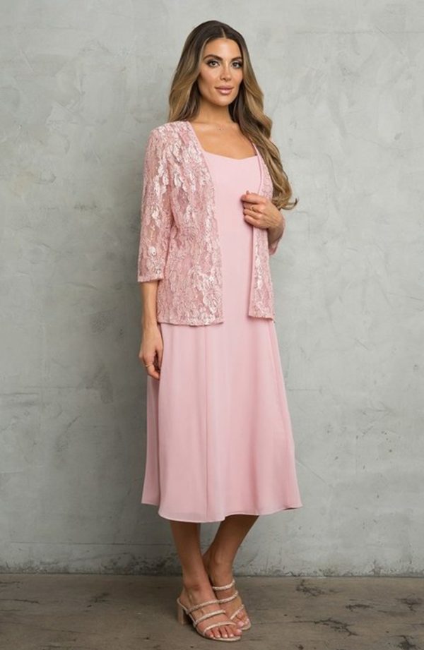 2 piece mama set with georgette dress and matching lace jacket