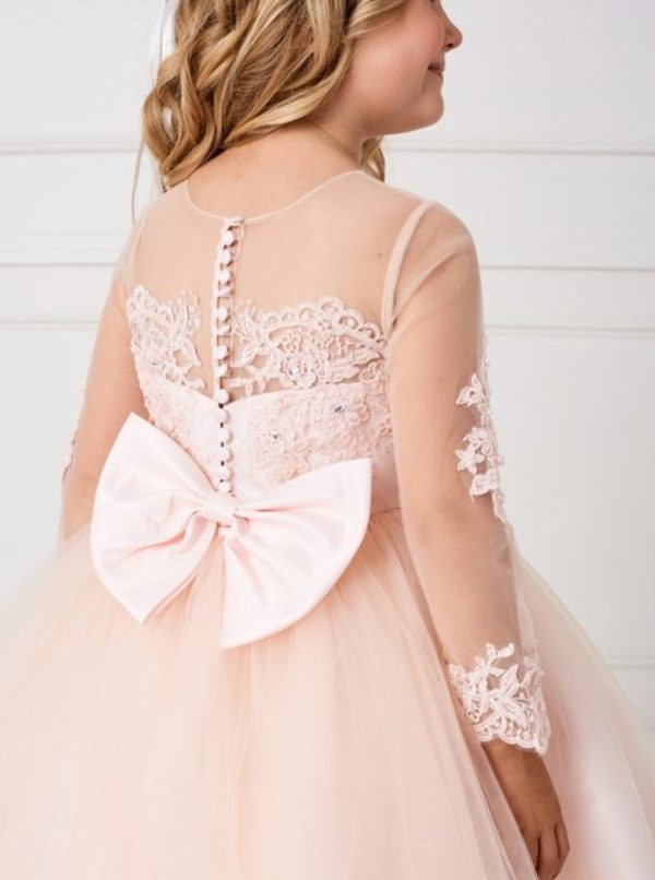 Long Sleeve Dress with Detachable Train