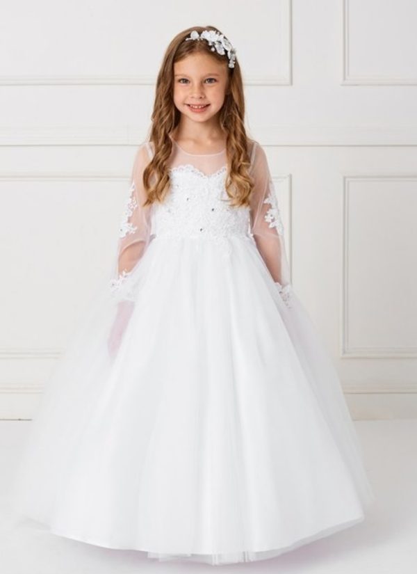 Girls embroidered bodice with beading and 3D flowers on the waist