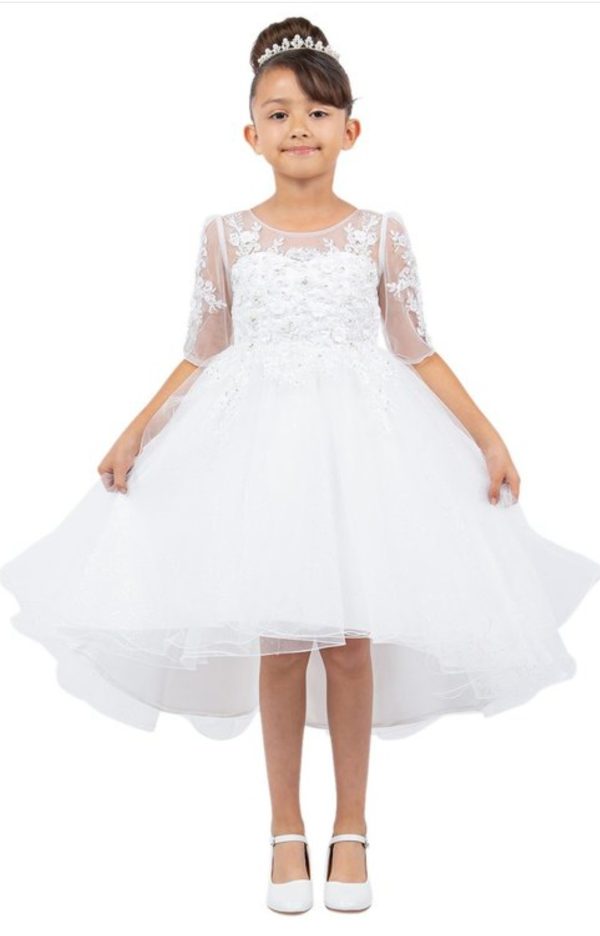 sleeve illusion high low dress