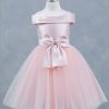 Blush Off Shoulder Bow With Rhinestone