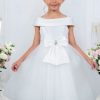 White Off Shoulder Bow With Rhinestone