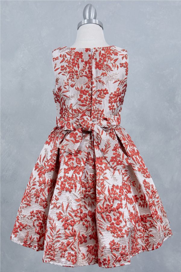 Burgundy Sleeveless Jackard Dress With Ribbon - Image 3
